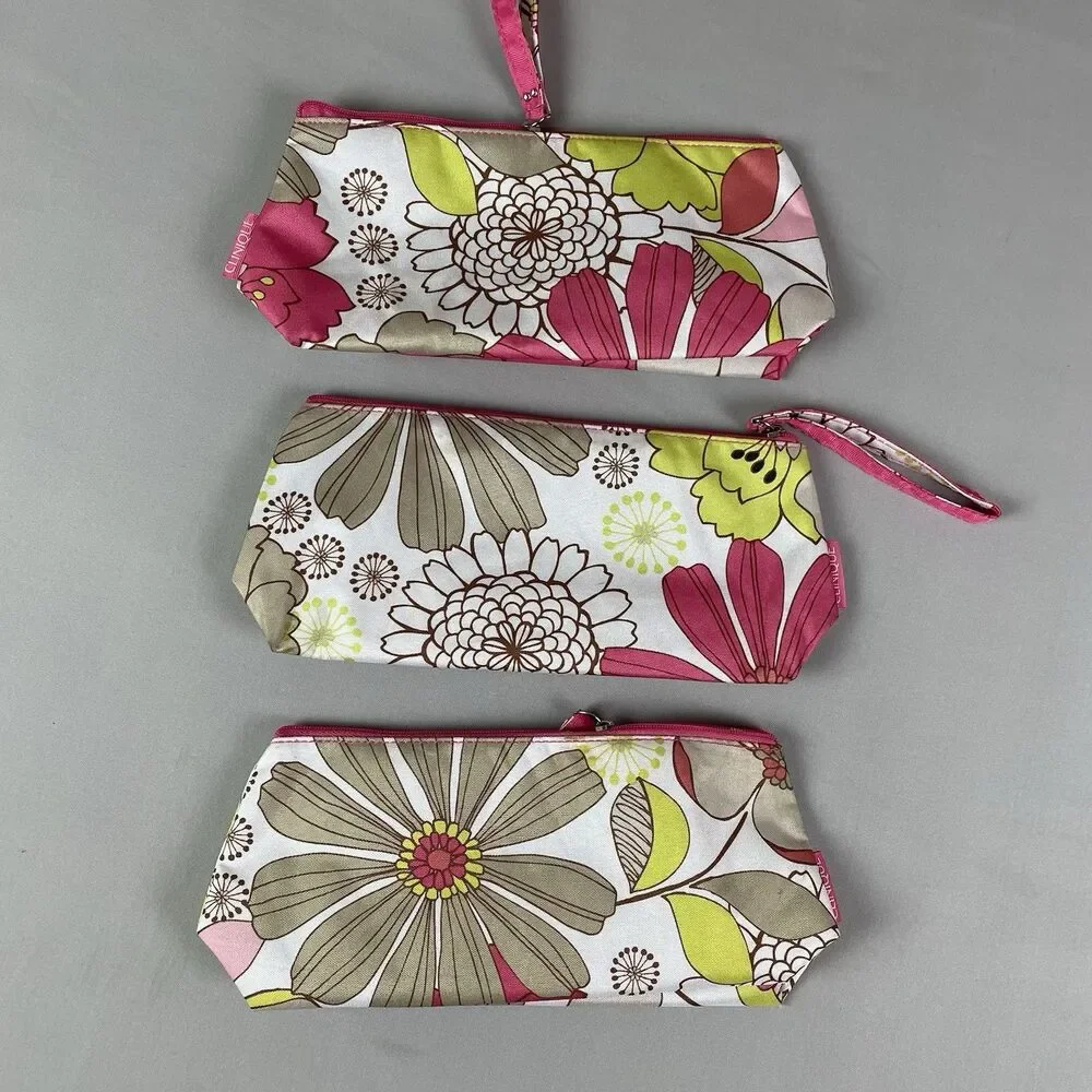 CLINIQUE Floral Print Zip Top Cosmetic Cases 10